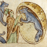 Depiction of the werewolves of Ossory, from Topographia Hibernica by Gerald of Wales, c. 1200