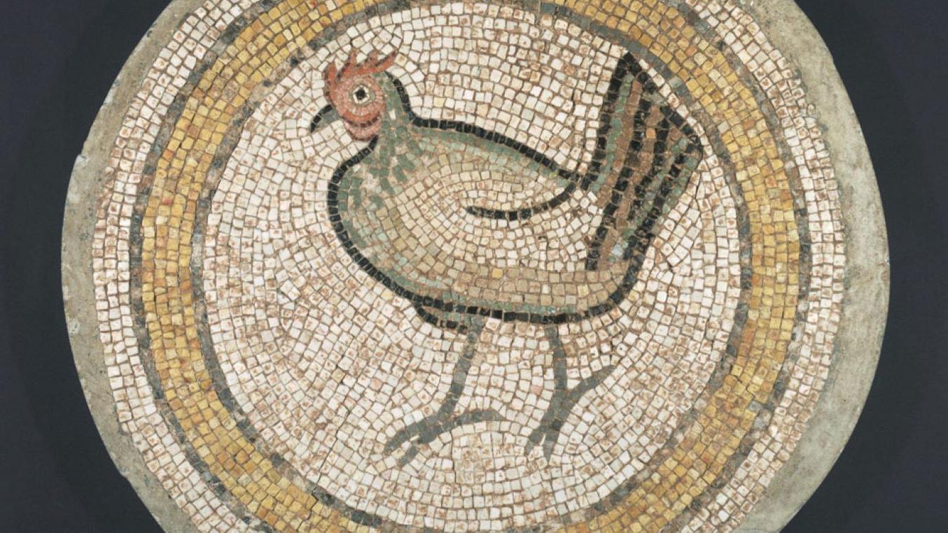 Roman Syria Mosaic depicting a rooster, AD 450–550 Gift of Professor and Mrs. Meyer Abrams Cornell University Johnson Museum of Art