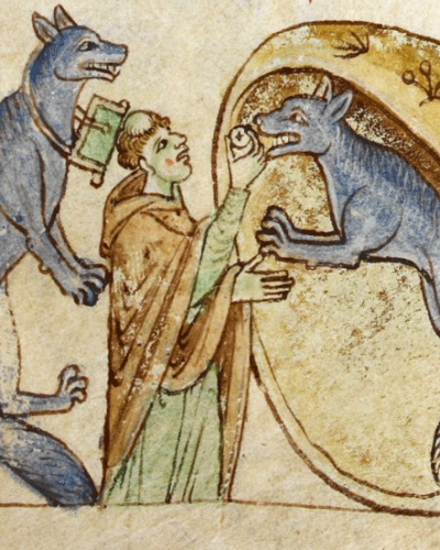 Depiction of the werewolves of Ossory, from Topographia Hibernica by Gerald of Wales, c. 1200